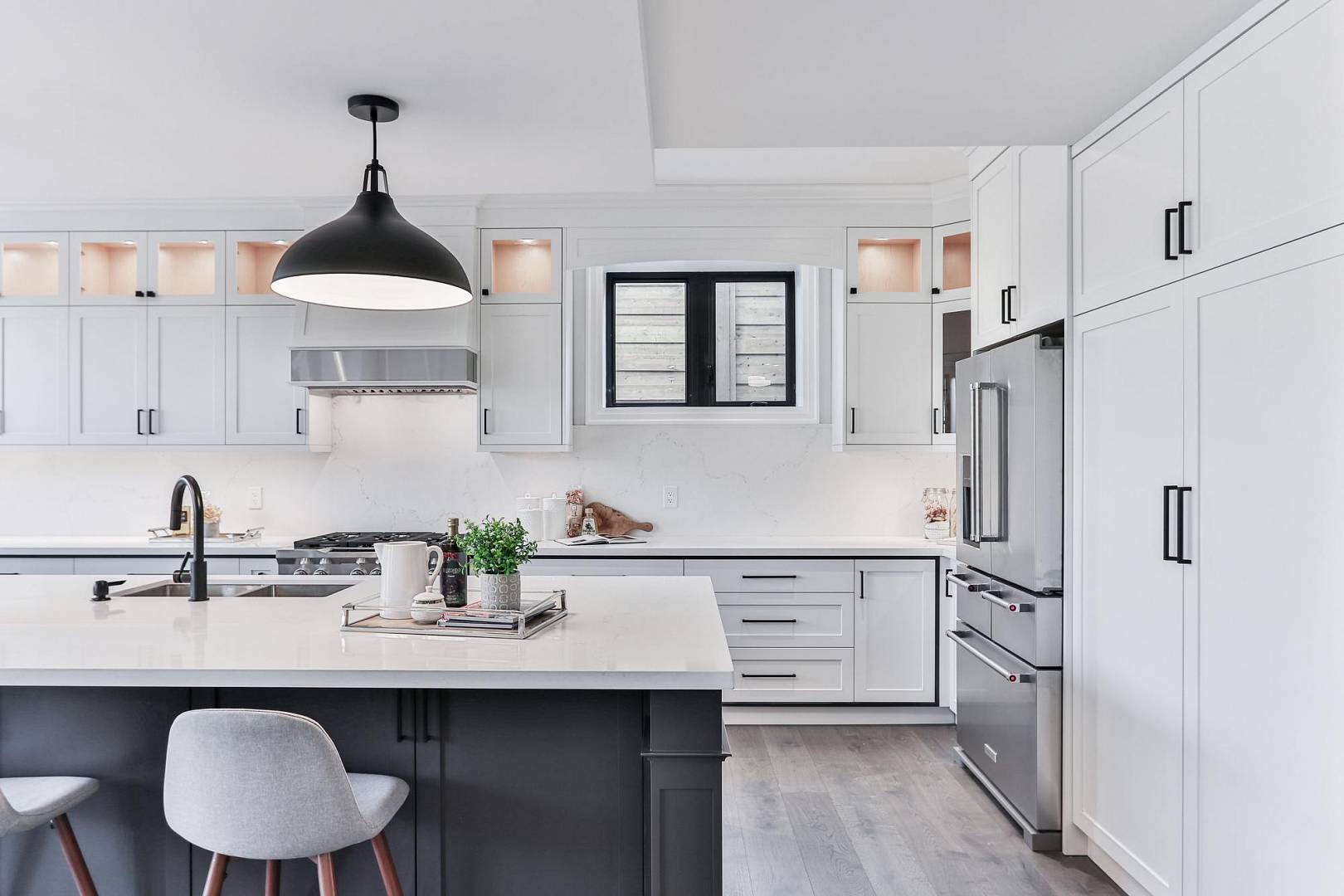 Kitchen fronts for kitchen island perfectly matching into a white colored kitechn